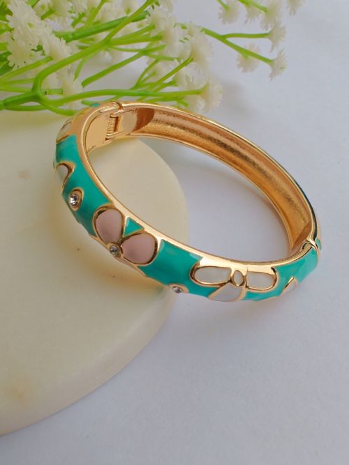 Aqua Bloom Enamel Bangle Bracelet
