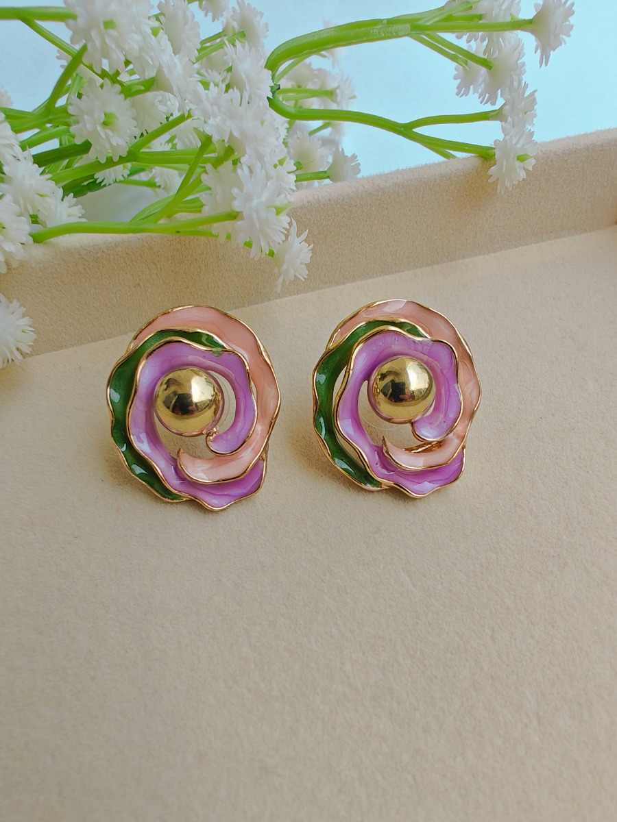 Rose Twirl Enamel Earrings