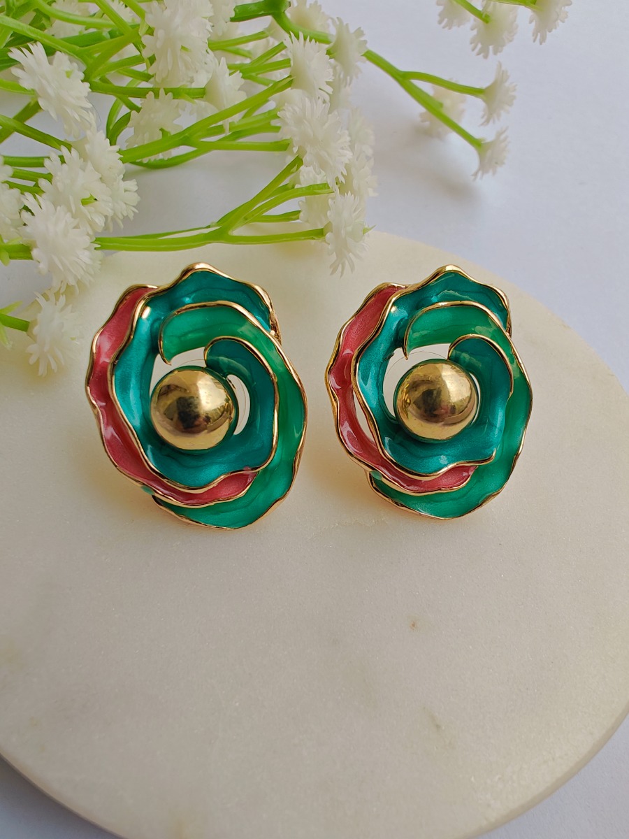 Rainforest Rose Enamel Earrings