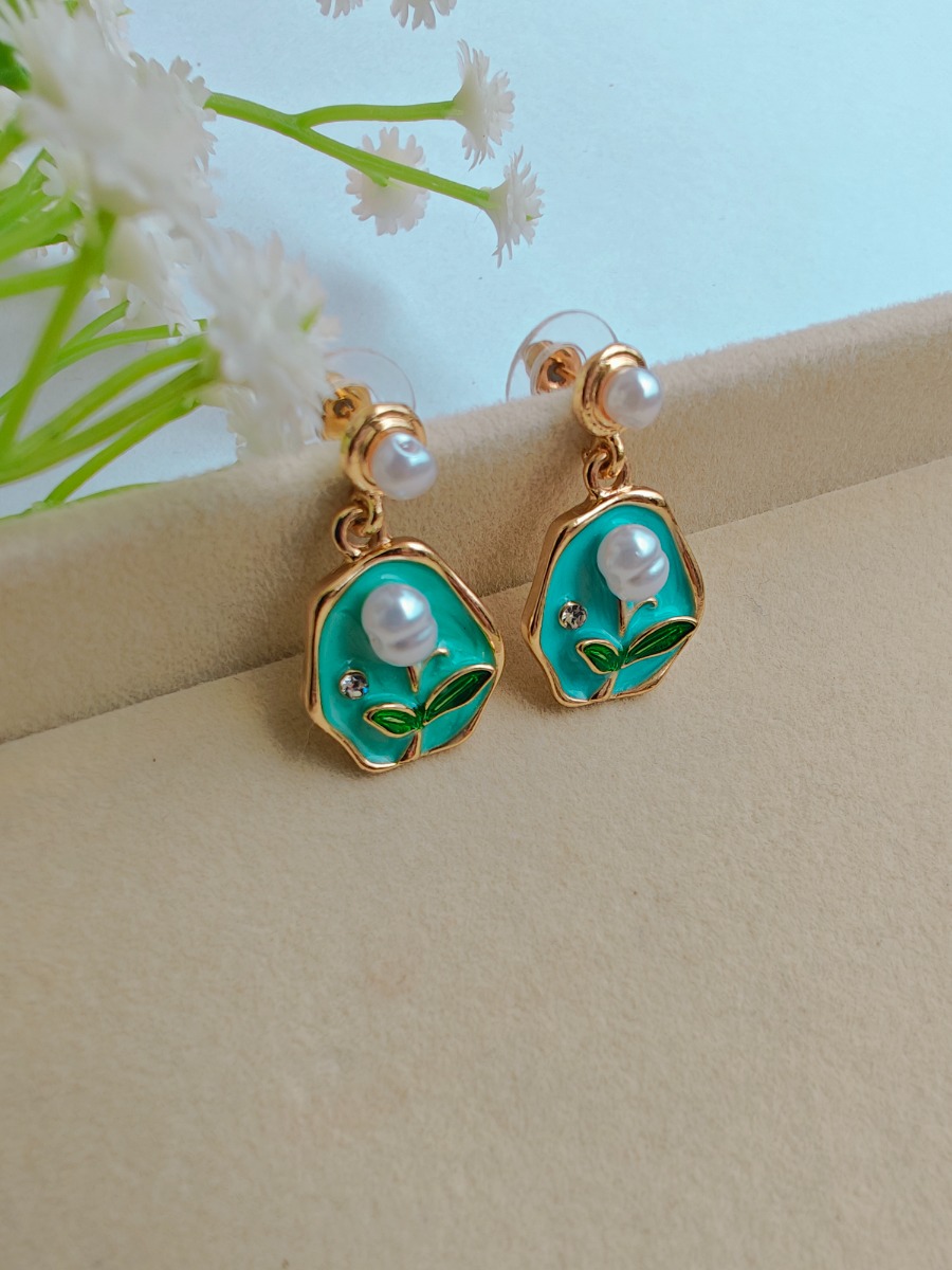 Ocean Leaflet Enamel Earrings